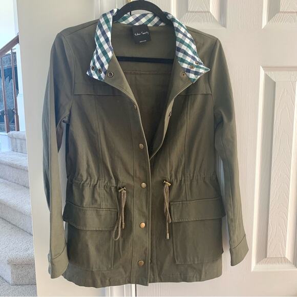 Stitchfix Eden Society Olive Green “Holly” Cargo Jacket with Plaid Collar - Picture 1 of 11